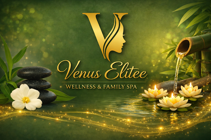 Venus Elitee Spa botanical branding with lotus flowers, bamboo and hot stones
