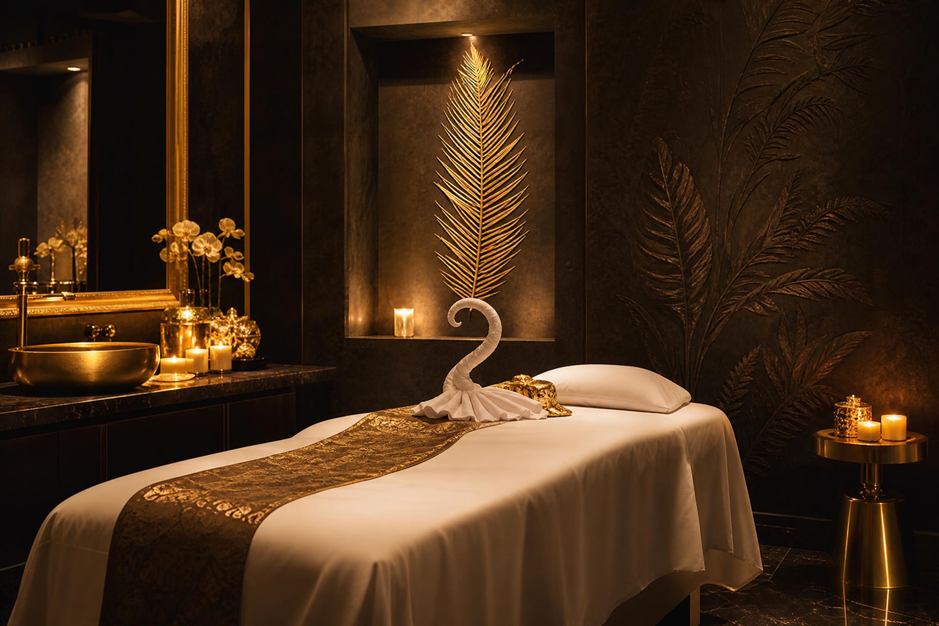 Luxurious golden-lit spa treatment room at Venus Elitee Spa in Miraj